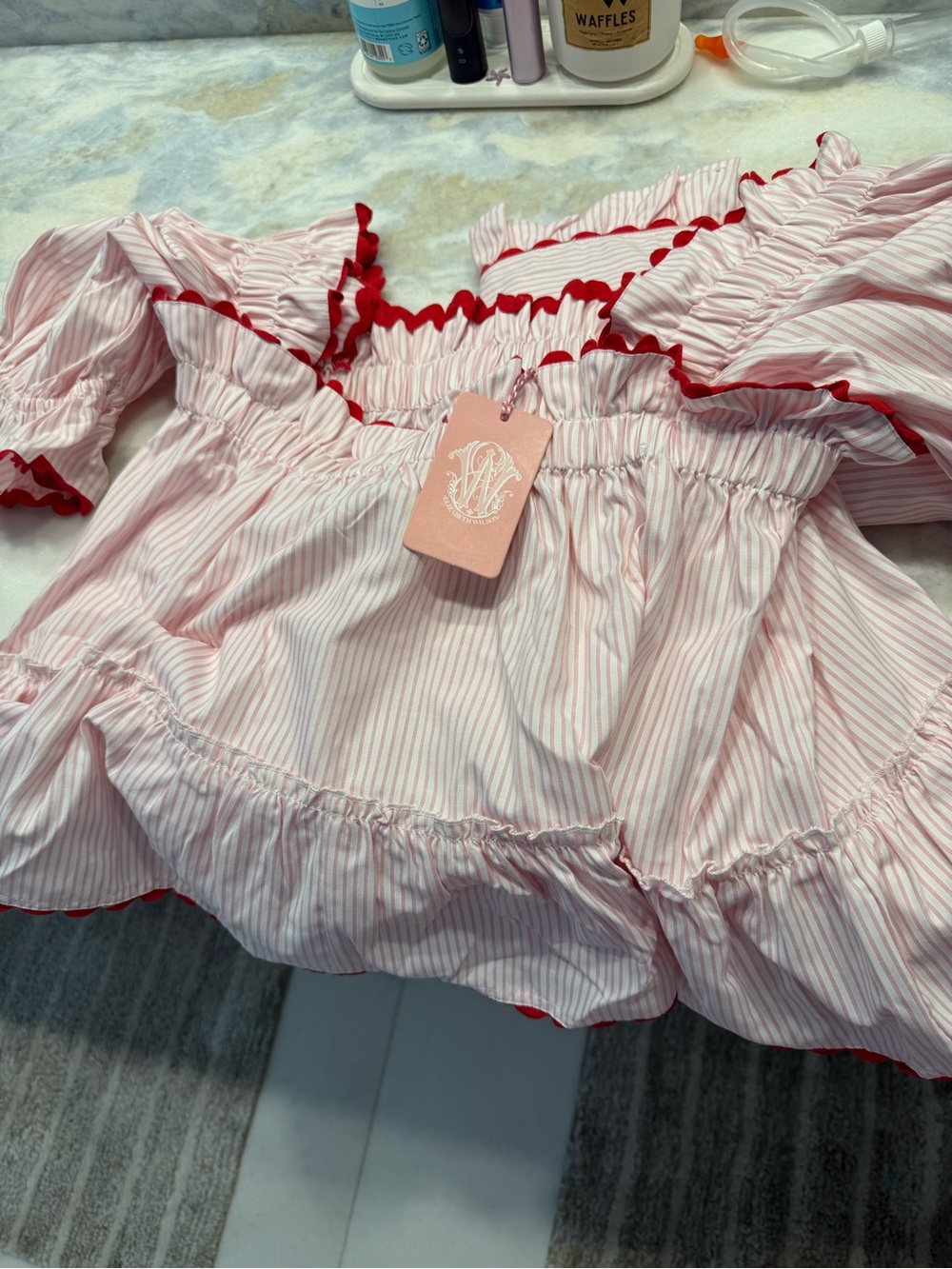 Pink & Red Ruffle Off-Shoulder Sleep Top